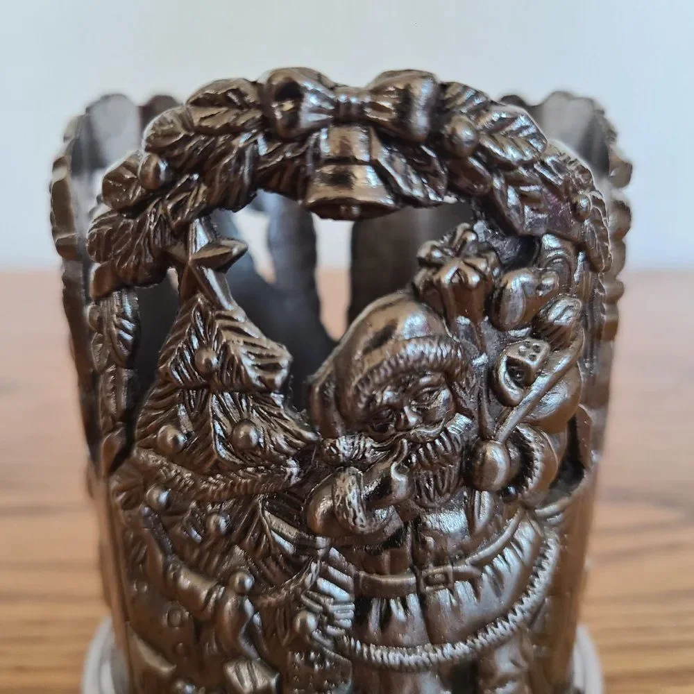 Godinger Silver Art Company Pewter Christmas Holiday Santa Candle Sleeve Holder